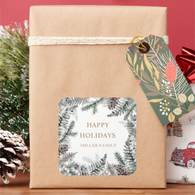 Sticker Carré Monogramme Joyeuses Fêtes de Greenery Hivernal Ble (vacances)