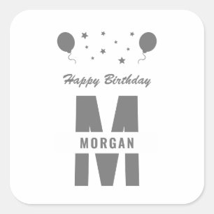 Sticker Carré Monogramme Joyeux Anniversaire N'importe quel âge