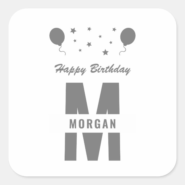 Sticker Carré Monogramme Joyeux Anniversaire N'importe quel âge  (Devant)