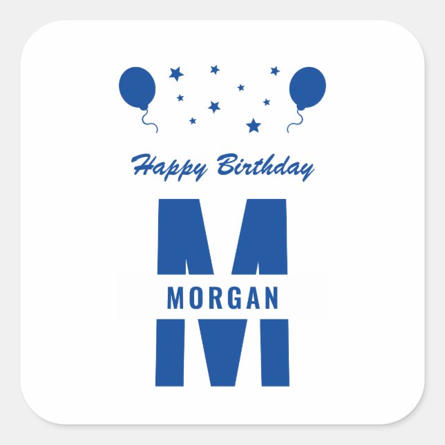 Sticker Carré Monogramme Joyeux Anniversaire N'Importe Quel Âge  (Devant)