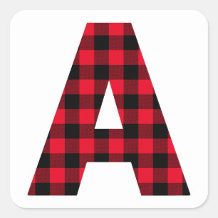 Sticker Carré Monogramme lettre A gras en carreaux rouge et noir