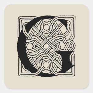 Sticker Carré Monogramme lettre G Impression vintage nœud celtiq