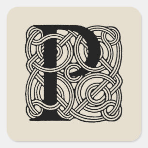 Sticker Carré Monogramme lettre P Impression vintage nœud celtiq