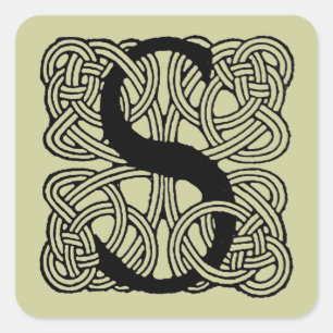 Sticker Carré Monogramme Lettre S Impression Vintage Nœud Celtiq