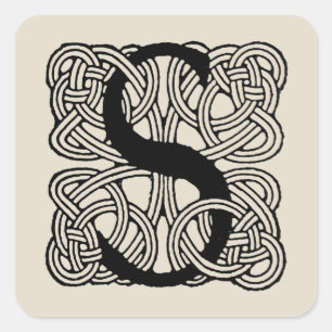 Sticker Carré Monogramme lettre S Impression vintage nœud celtiq