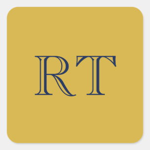 Sticker Carré Monogramme Lettres Initiales Or & Bleu Simple