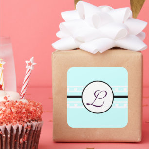 Sticker Carré Monogramme Mariage Brite Aqua Bleu Frontières