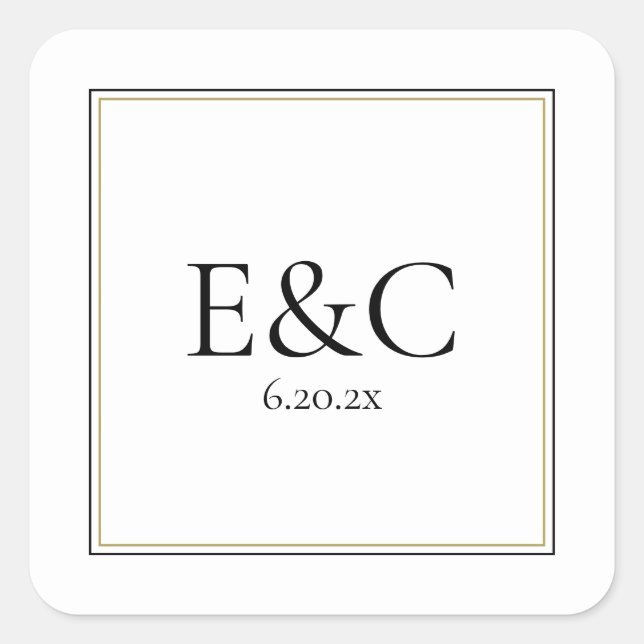 Sticker Carré Monogramme Mariage classique simple (Devant)