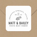 Sticker Carré Monogramme Mariage de fleurs modernes<br><div class="desc">Autocollants personnalisés imprimés de faveur de mariage personnalisés avec votre monogramme, date de mariage et message de remerciement. Ce design rustique moderne de style logotype possède une tige florale simple et une typographie mixte. Utilisez les outils de conception pour choisir les polices et les couleurs que vous aimez ou télécharger...</div>