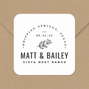 Sticker Carré Monogramme Mariage de fleurs modernes