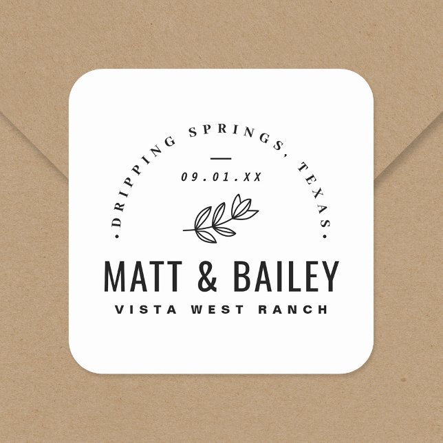 Sticker Carré Monogramme Mariage de fleurs modernes (Créateur téléchargé)