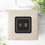 Sticker Carré Monogramme Mariage noir et écru<br><div class="desc">Les autocollants monogrammes de mariage classiques et élégants sont parfaits pour sceller vos enveloppes d'invitation, faveurs et plus encore. Le design chic et simple en ivoire noir et crème présente vos initiales, monogrammes ou duogrammes encadrés par une fine bordure géométrique. Conçu pour coordonner avec notre collection mariage intemporel à Ecru....</div>