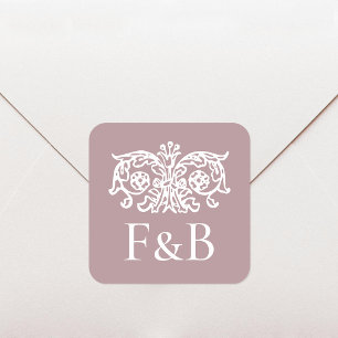 Sticker Carré Monogramme Mariage Orné Floral Rose