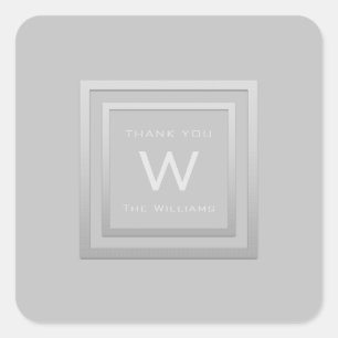 Sticker Carré Monogramme Merci Gris Argent Cadre VIP Mariage Bla
