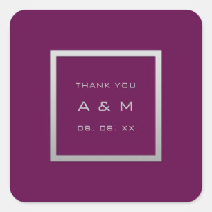 Sticker Carré Monogramme Merci Gris Cadre Argent Mariage Marsala