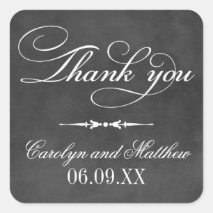 Sticker Carré Monogramme Merci Mariage Vintage Tableau Noir