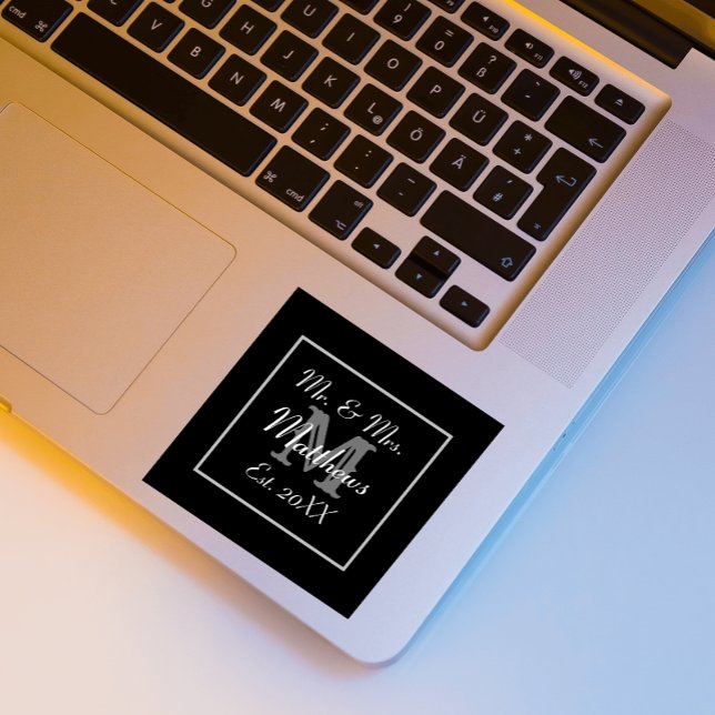 Sticker Carré Monogramme minimal | Noir et Blanc Faveur de maria (Créateur téléchargé)