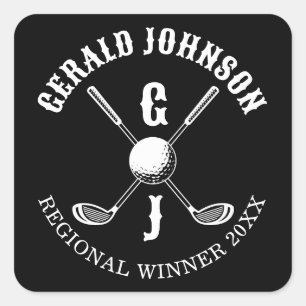 Sticker Carré Monogramme minimaliste Élégant Personnalisé Golf