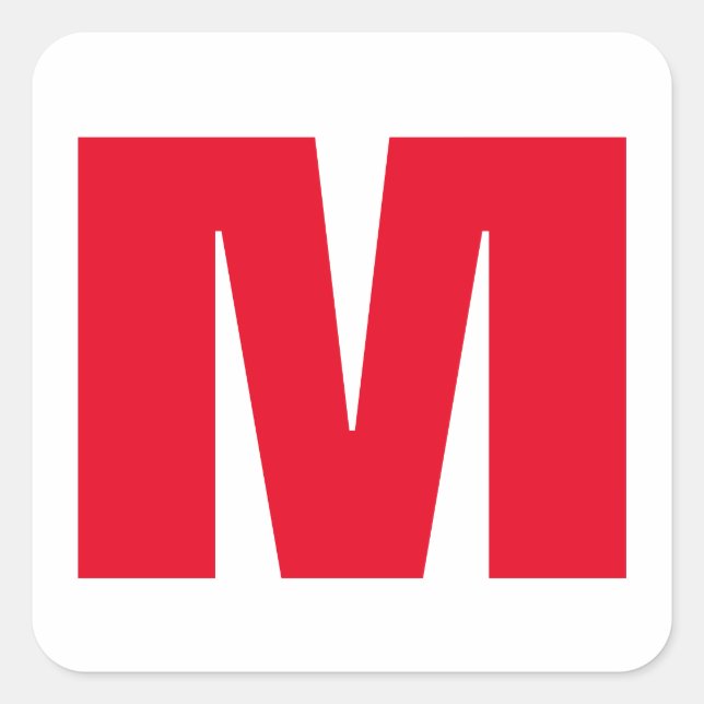 Sticker Carré Monogramme minimaliste moderne blanc rouge (Devant)