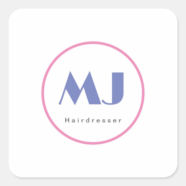 Sticker Carré Monogramme moderne élégant bleu blanc Coiffeuse (Devant)