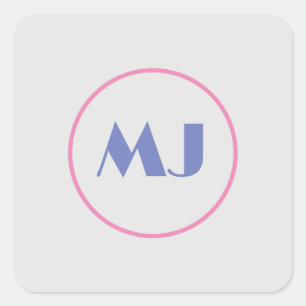 Sticker Carré Monogramme Moderne Élégant Lettres Initiales Bleue