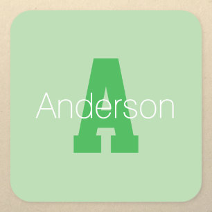 Sticker Carré Monogramme Moderne Gras Vert Pâle et Kelly