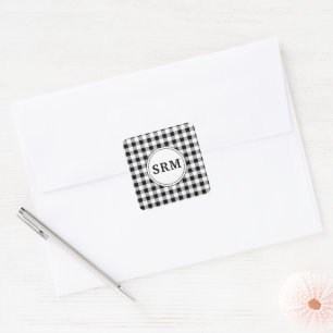 Sticker Carré Monogramme, motif carreau Buffalo blanc 1,5 po
