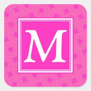 Sticker Carré Monogramme motif rose chaud cercles