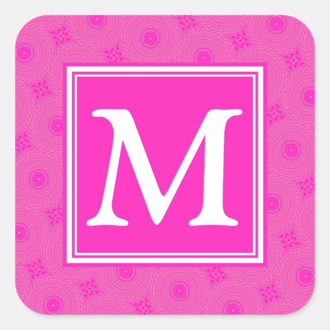 Sticker Carré Monogramme motif rose chaud cercles (Devant)