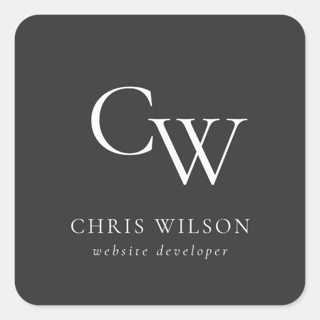 Sticker Carré Monogramme noir et blanc minimal initial (Devant)