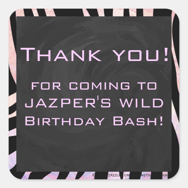 Sticker Carré Monogramme noir et rose Zebra (Devant)