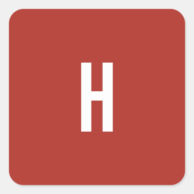 Sticker Carré Monogramme Nom Initiales Minimaliste Brique Rouge (Devant)