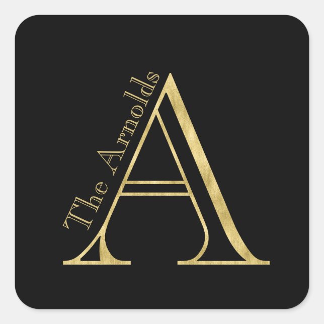 Sticker Carré Monogramme Or A et nom sur n'importe quelle couleu (Devant)