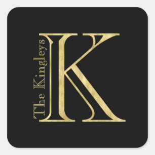 Sticker Carré Monogramme or K et nom sur n'importe quelle couleu