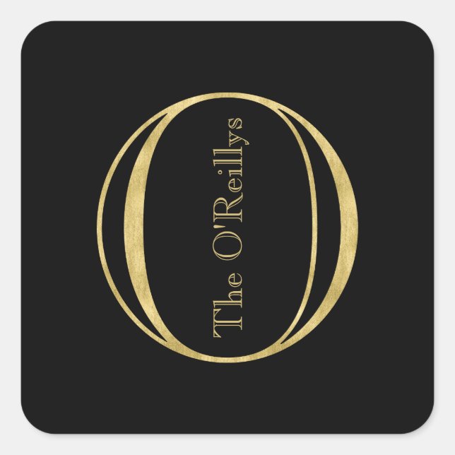 Sticker Carré Monogramme or O et nom sur n'importe quelle couleu (Devant)