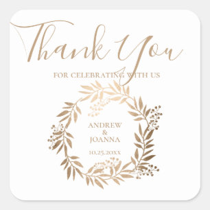 Sticker Carré Monogramme Or Personnalisé Élégant