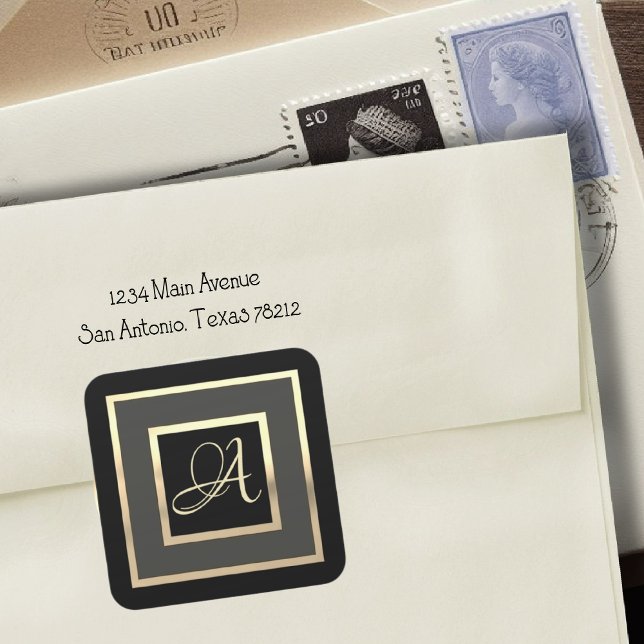 Sticker Carré Monogramme Or Premier encadré N'importe quelle cou (Créateur téléchargé)