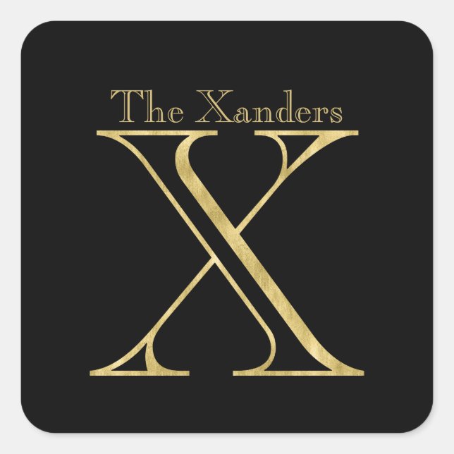 Sticker Carré Monogramme or X et nom sur n'importe quelle couleu (Devant)