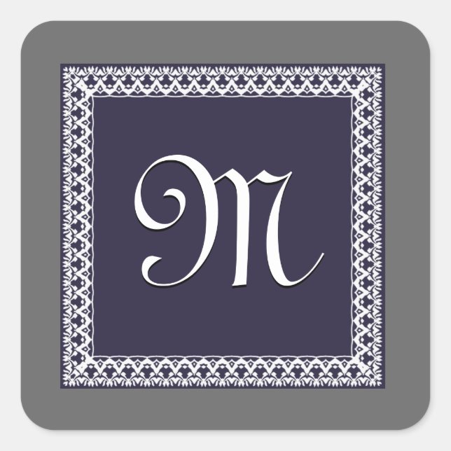 Sticker Carré monogramme ORNÉ PURPLE et GRIS (Devant)