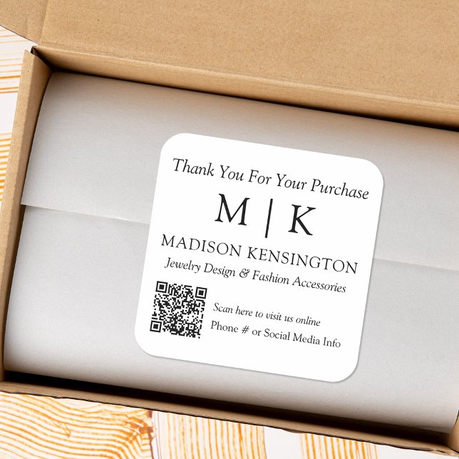 Sticker Carré Monogramme ou ajout d'un logo Business QR Code (Edit to Customize text, colors and more)