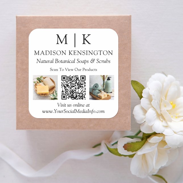 Sticker Carré Monogramme ou ajouter un logo Business QR Code 2 P (Edit to Customize text, colors and more)
