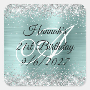 Sticker Carré Monogramme Pailleté Argent Anniversaire 21 Ans Tur