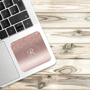 Sticker Carré Monogramme Pailleté Or Rose et Argent 