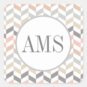 Sticker Carré Monogramme Pastel Herringbone