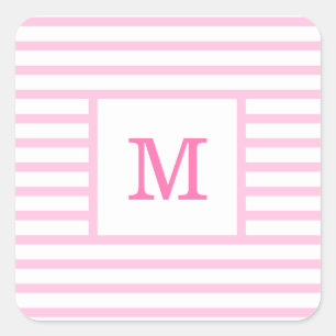 Sticker Carré Monogramme personnalisé Bébé rose et blanc