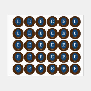 Sticker Carré Monogramme Personnalisé Bleu Élégant