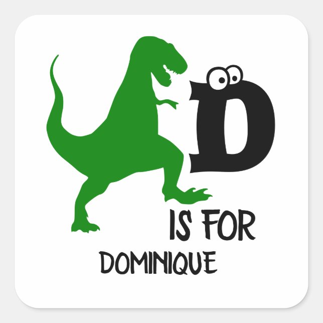 Sticker Carré Monogramme personnalisé D pour Dinosaur mignon T R (Devant)