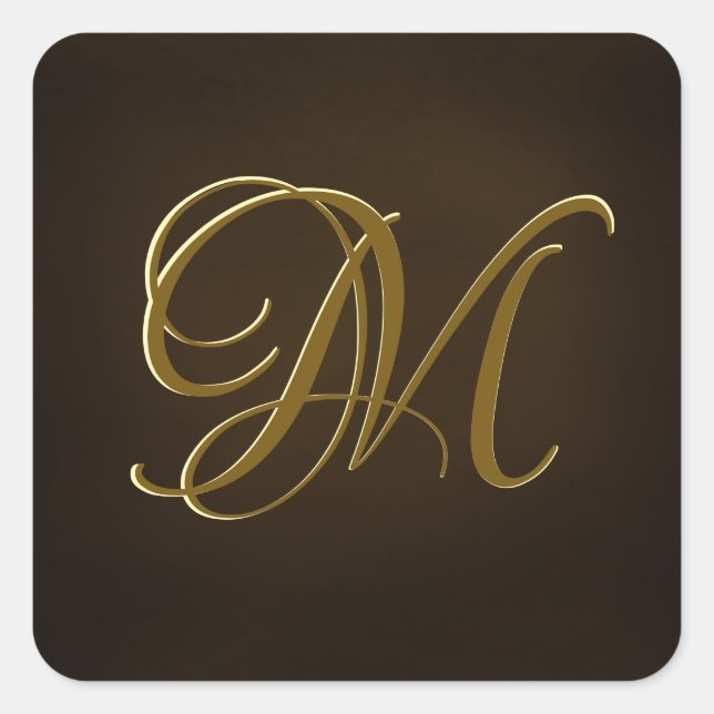 Sticker Carré Monogramme personnalisé de sceau de script d'or an (Devant)