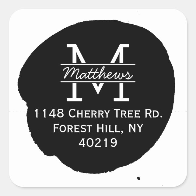 Sticker Carré Monogramme personnalisé élégant à l'encre (Devant)