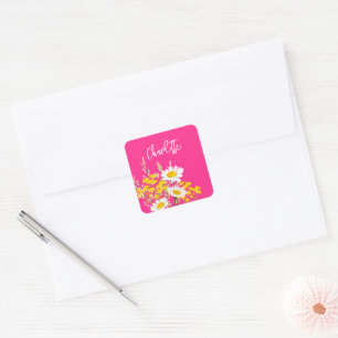Sticker Carré Monogramme personnalisé Fleur sauvage moderne